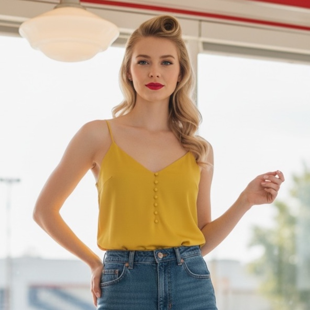 Socialite Button Front Camisole, Mustard, XL, NWT - Picture 3 of 8